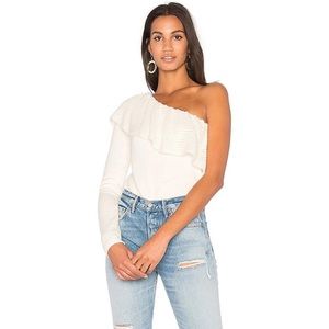 Ella Moss Loli Ruffled One Shoulder Sweater Jumper Knitted Top Natural Cream S